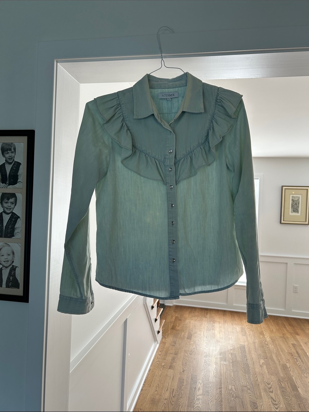 Intermix light blue stone washed chambray blouse